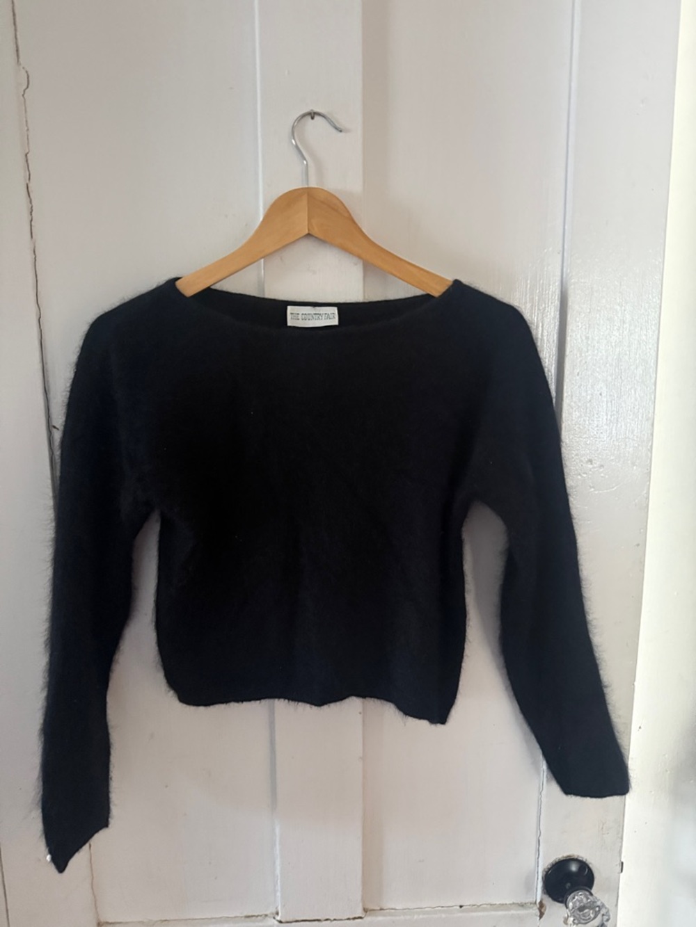 Black Fuzzy Boatneck Women's Sweater -